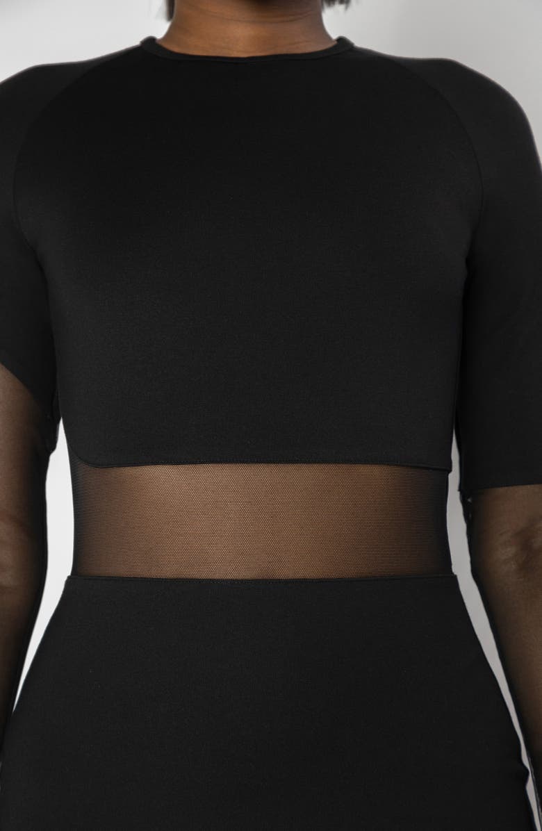 ISRAELLA KOBLA Zeffa Sheer Inset Long Sleeve Minidress, Alternate, color, Black