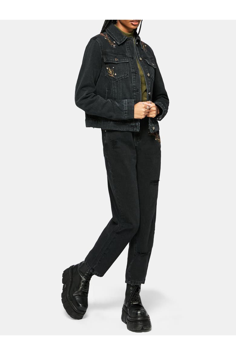 Abellona Embroidered Denim Jacket, Alternate, color, Black