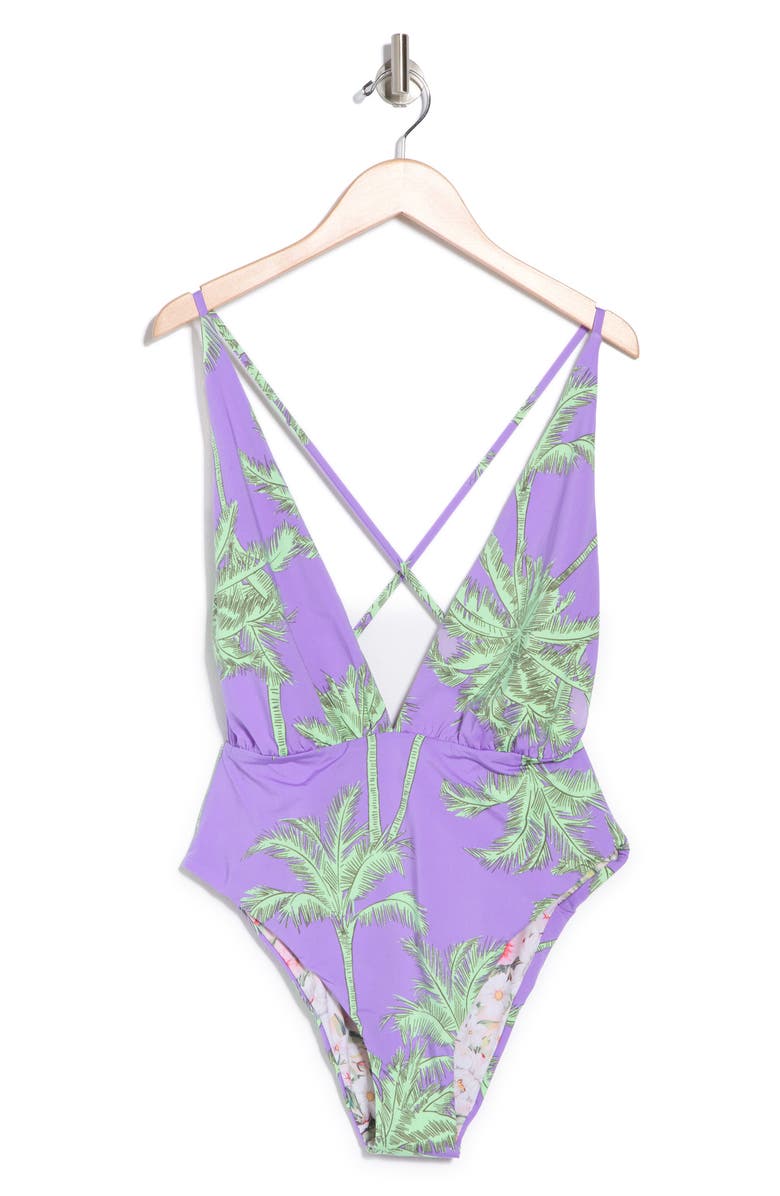 Maaji Retro Sunset Safari Reversible Plunge One-Piece Swimsuit, Main, color,