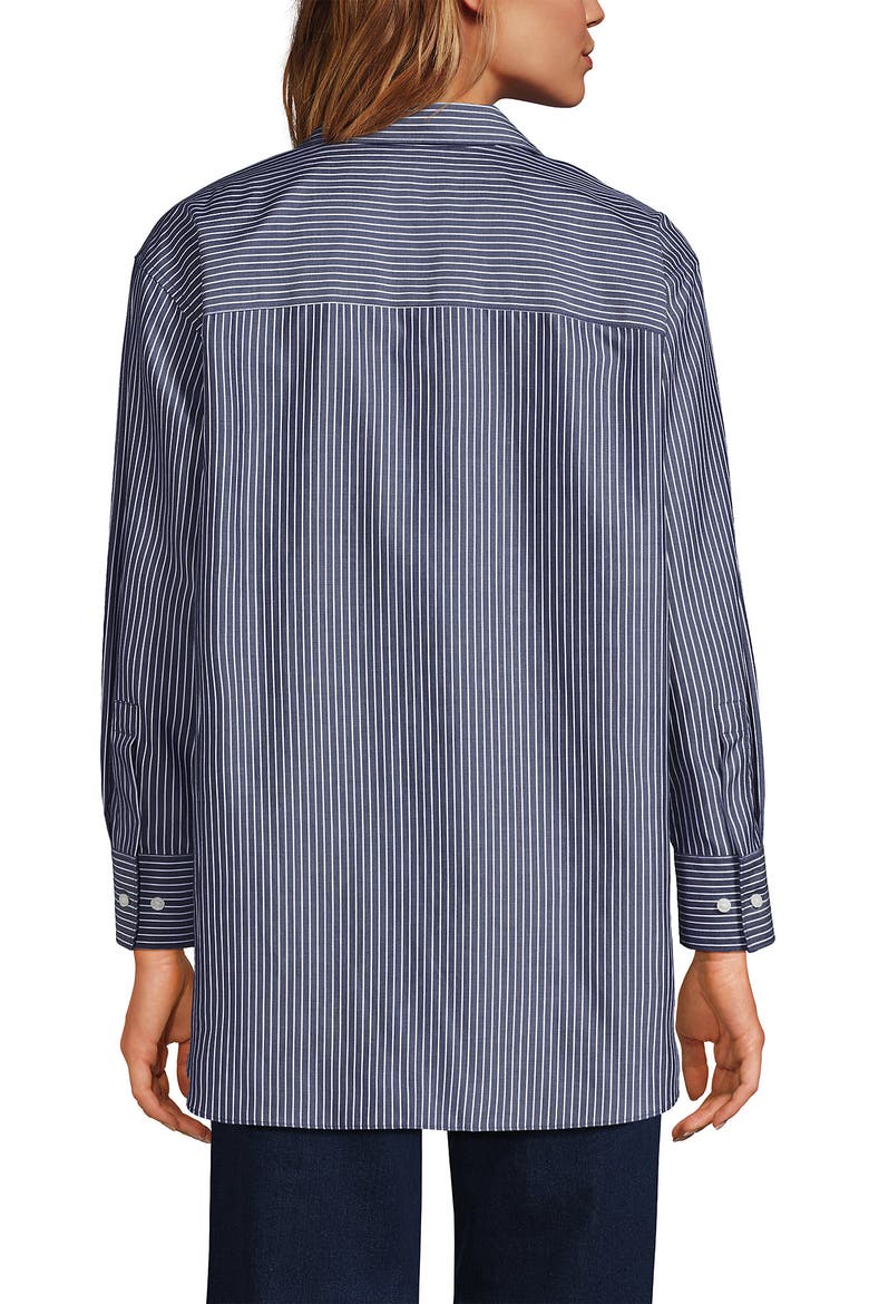 No Iron Oversized Poplin Extra Long Tunic, Alternate, color, Deep Sea Navy Thin Stripe