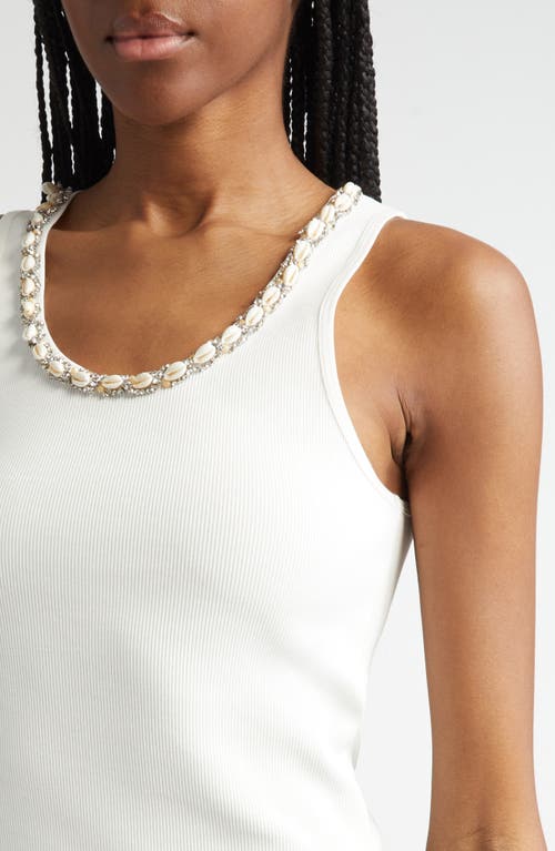 Zimmermann Crystal & Shell Embellished Stretch Cotton Rib Tank In Ivory