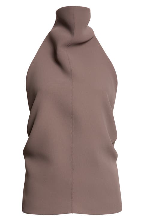 Rone Funnel Neck Double Face Crepe Halter Top