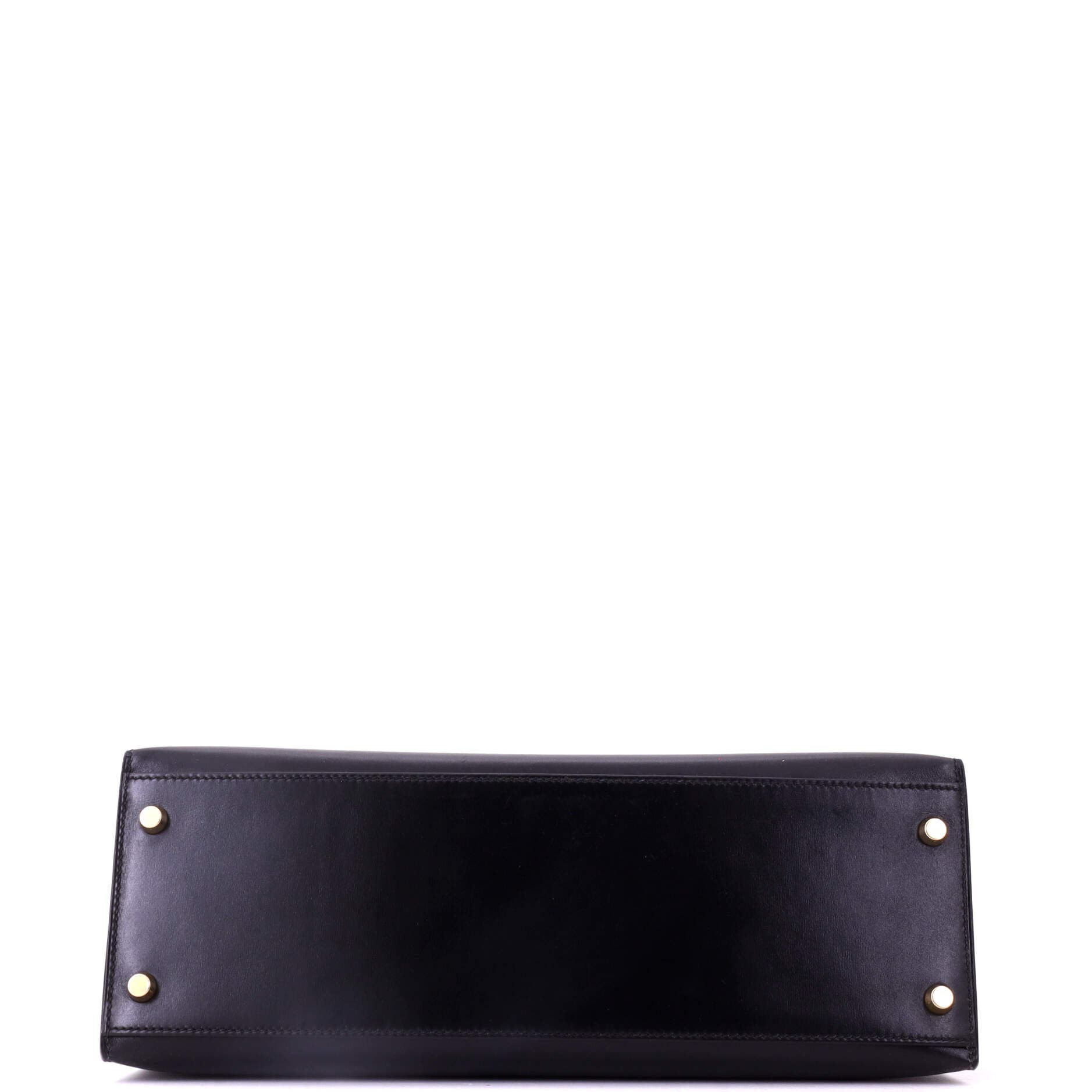 Pre-Owned Hermes Kelly Handbag Black Box Calf with Gold Hardware 32, Alternate, color, Noir