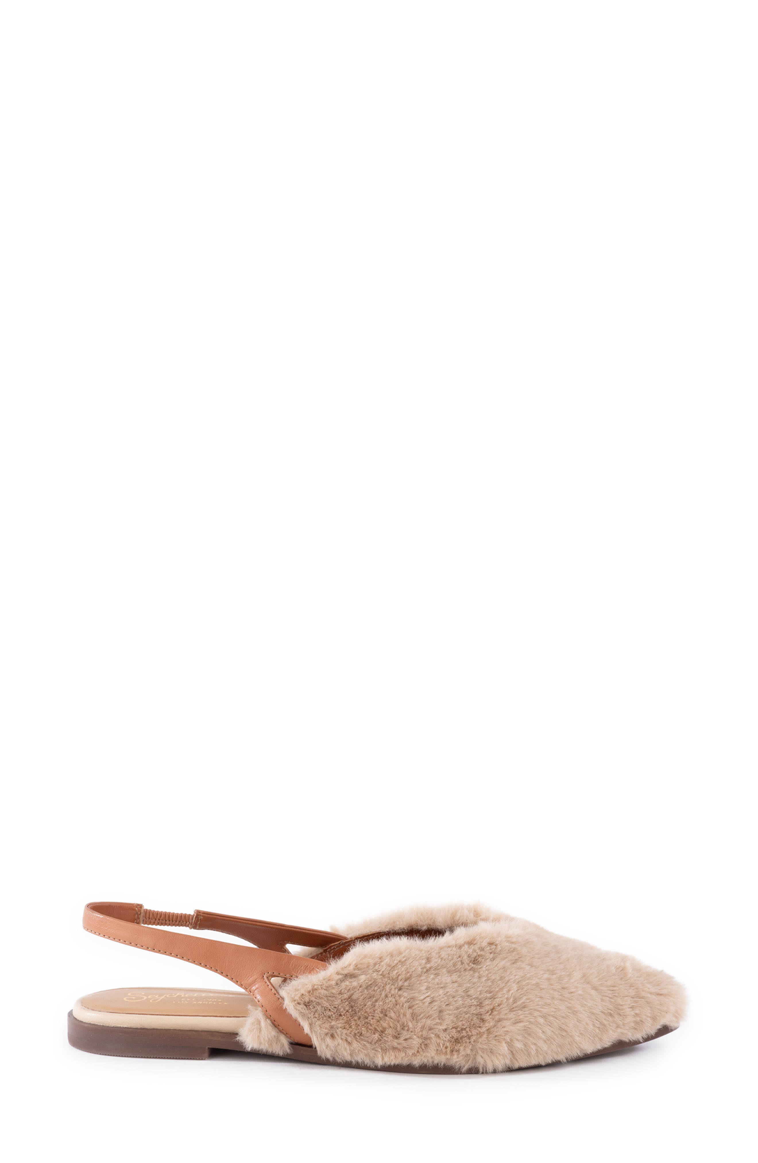 Seychelles Faux Shearling Pointed Toe Slingback Flat, Alternate, color, Natural Faux Fur