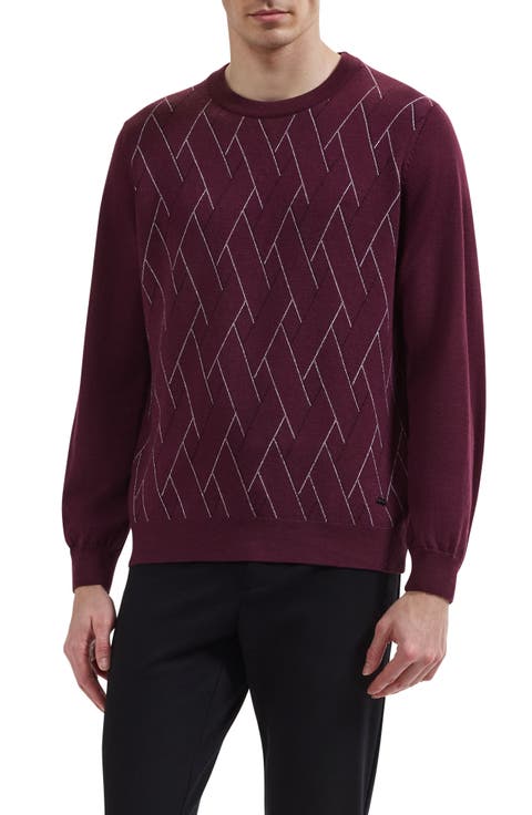 Geometric Extrafine Merino Wool Crewneck Sweater
