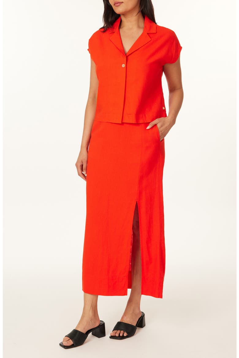 Short Sleeve Linen Blend Button-Up Top, Alternate, color, ORANGE.COM