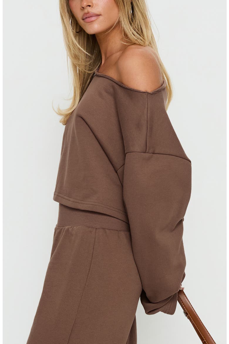 Retreat Raw Edge One-Shoulder Sweatshirt, Alternate, color, COCOA