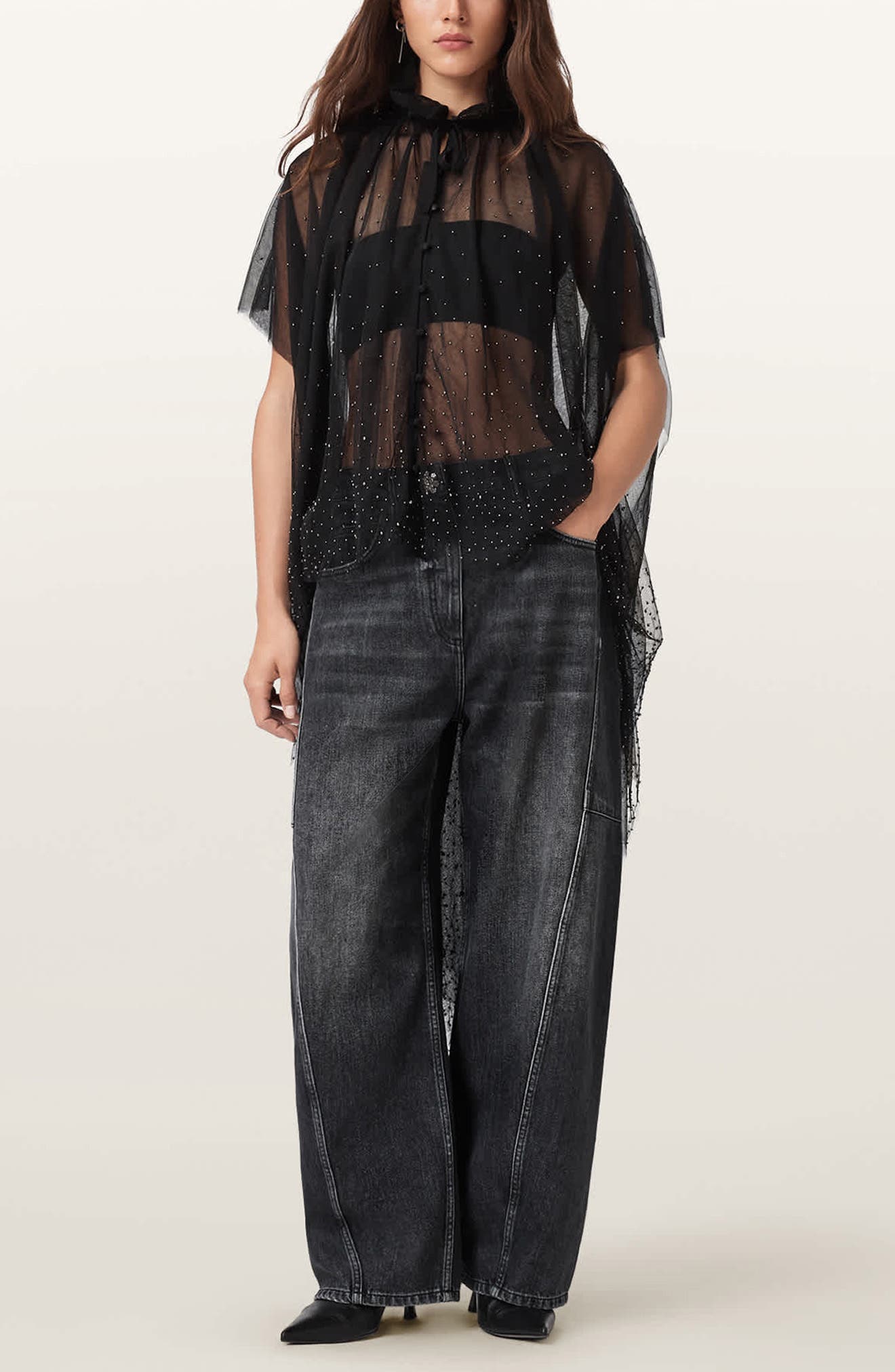 Sez Embellished Sheer Tulle Cape (Women) | Nordstromrack