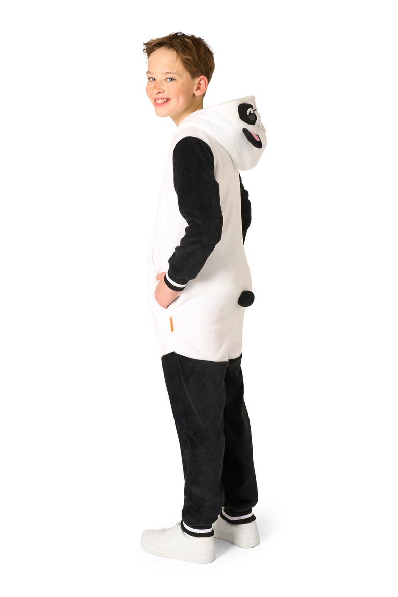Kids' Panda One Piece Hooded Jumpsuit, Alternate, color, BLACK