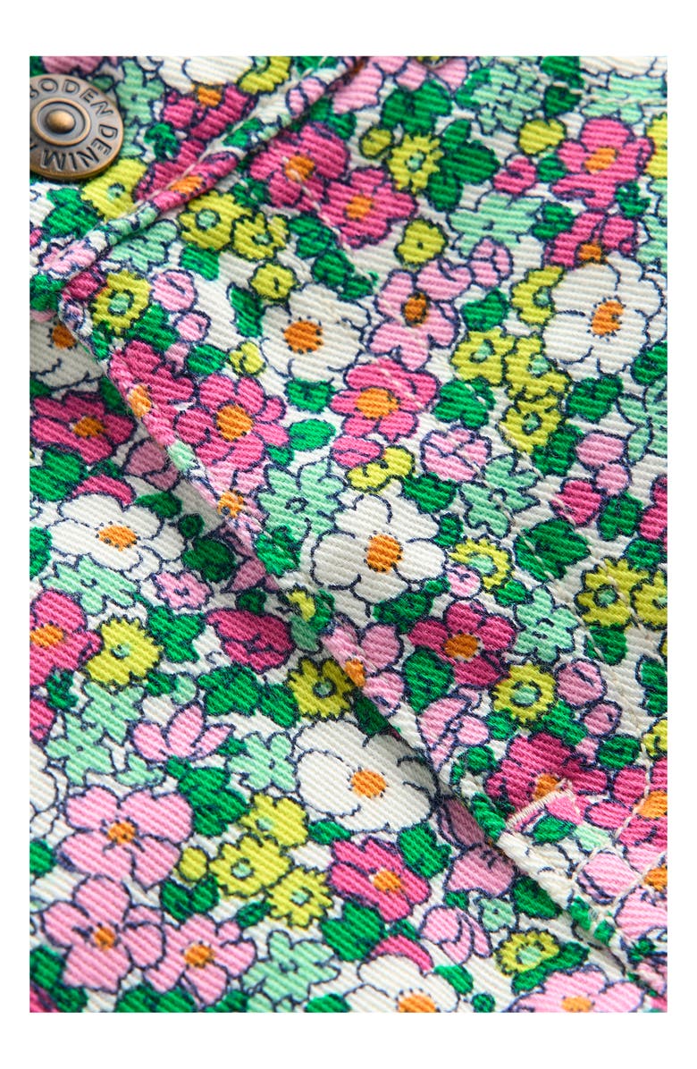 Mini Boden Kids' Floral Stretch Denim Shorts, Alternate, color, Green Multi Flower Summerbed