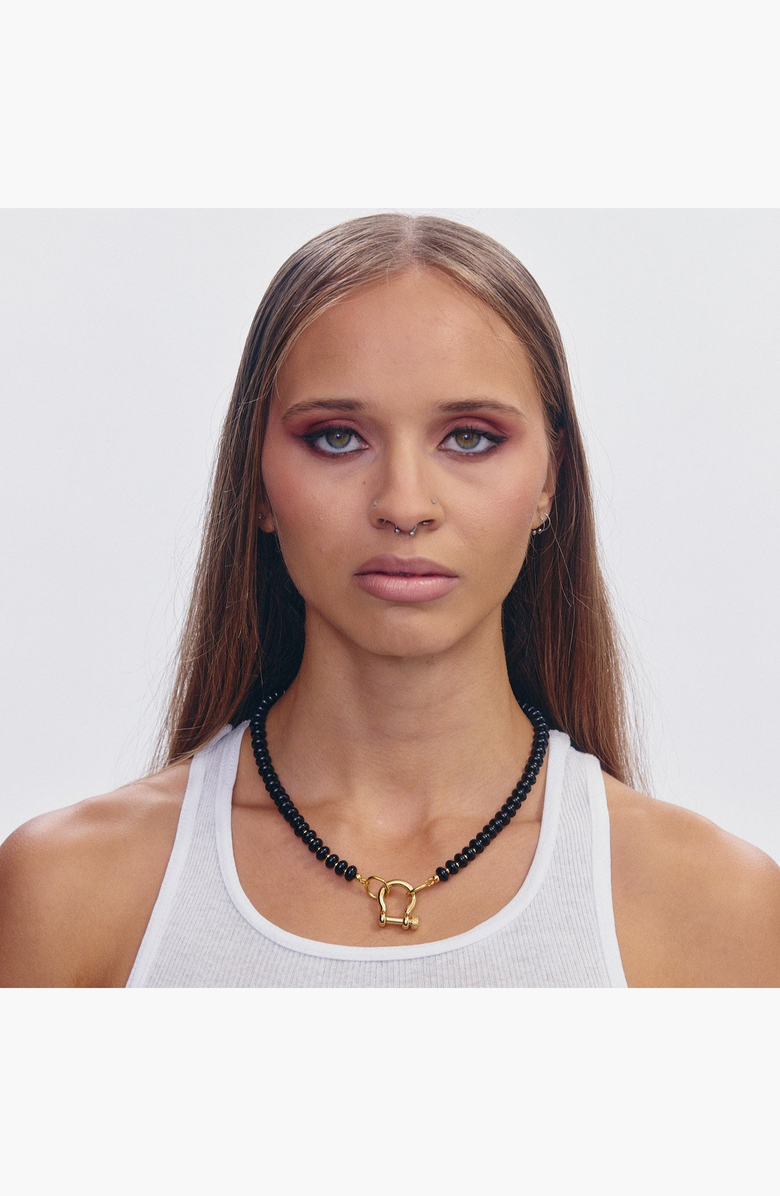 SHOP SPICY DAN Alfie Black Onyx Gold Beaded Necklace, Alternate, color, Black / Gold