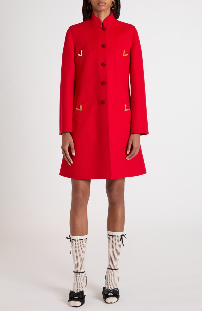 Valentino Garavani Virgin Wool & Cashmere Broadcloth Trapeze Coat, Main, color, Dark Red