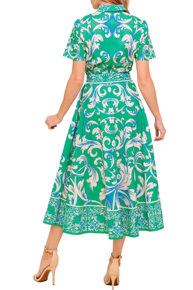 Swirl Print Short Sleeve Cotton Shirtdress, Alternate, color, GREEN IVORY