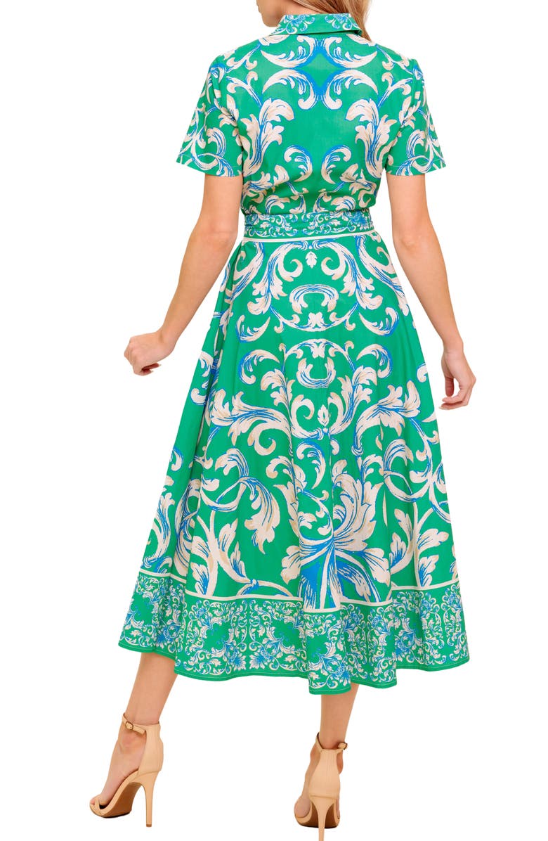 FLYING TOMATO Swirl Print Short Sleeve Cotton Shirtdress, Alternate, color, Green Ivory