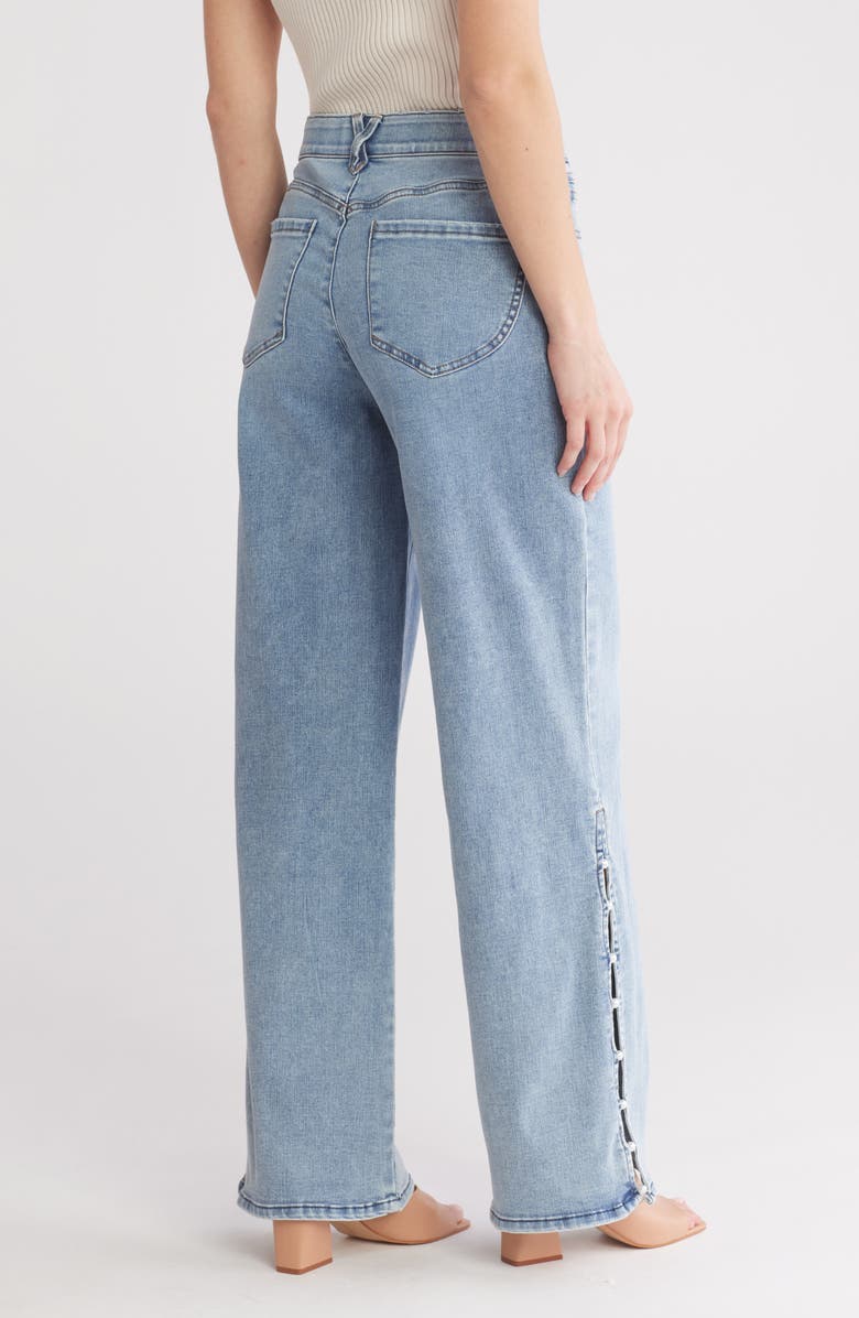 Democracy High Waist Faux Pearl Wide Leg Jeans, Alternate, color, 