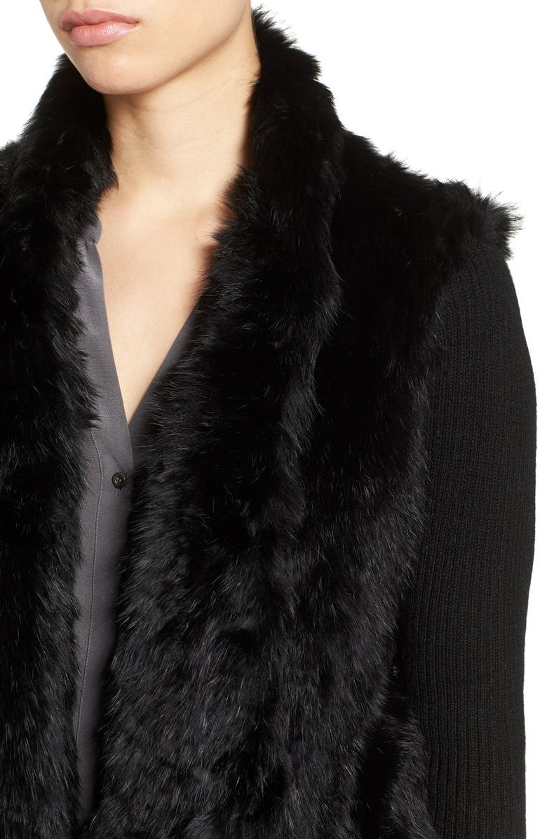 Love Token Genuine Rabbit Fur Jacket with Knit Sleeves, Alternate, color, 