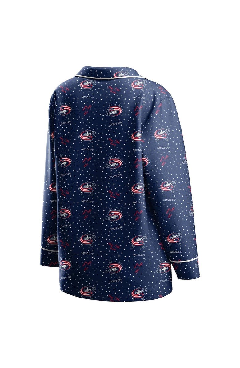 WEAR by Erin Andrews Women's WEAR by Erin Andrews Navy Columbus Blue Jackets Long Sleeve Button-Up Shirt & Pants Sleep Set, Alternate, color, 