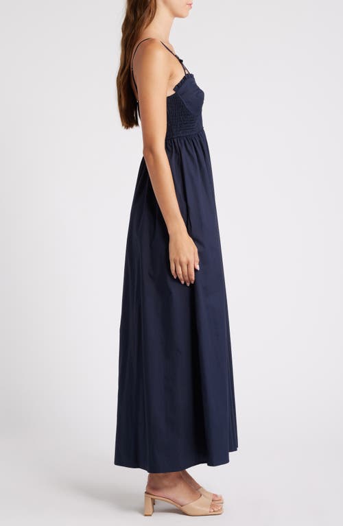 Moon River Smocked Cotton Midi Sundress In Black