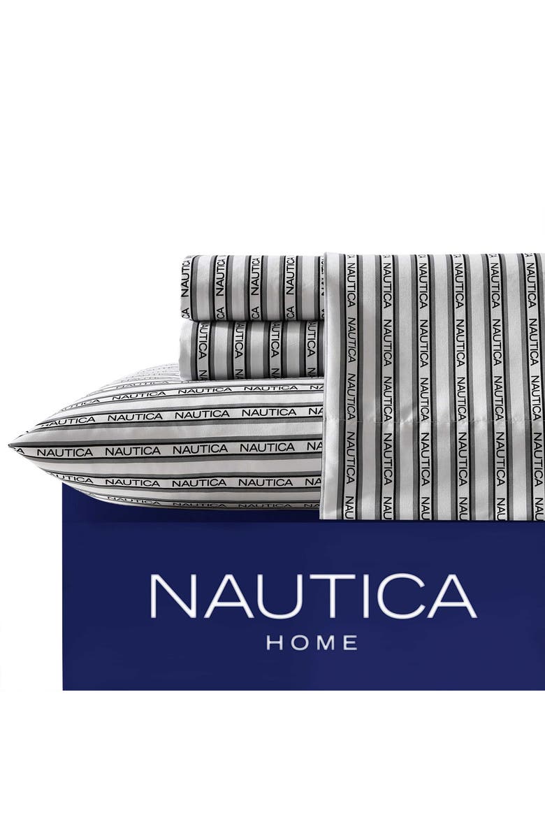 Nautica Stripe Logo Microfiber Sheet Set, Alternate, color,