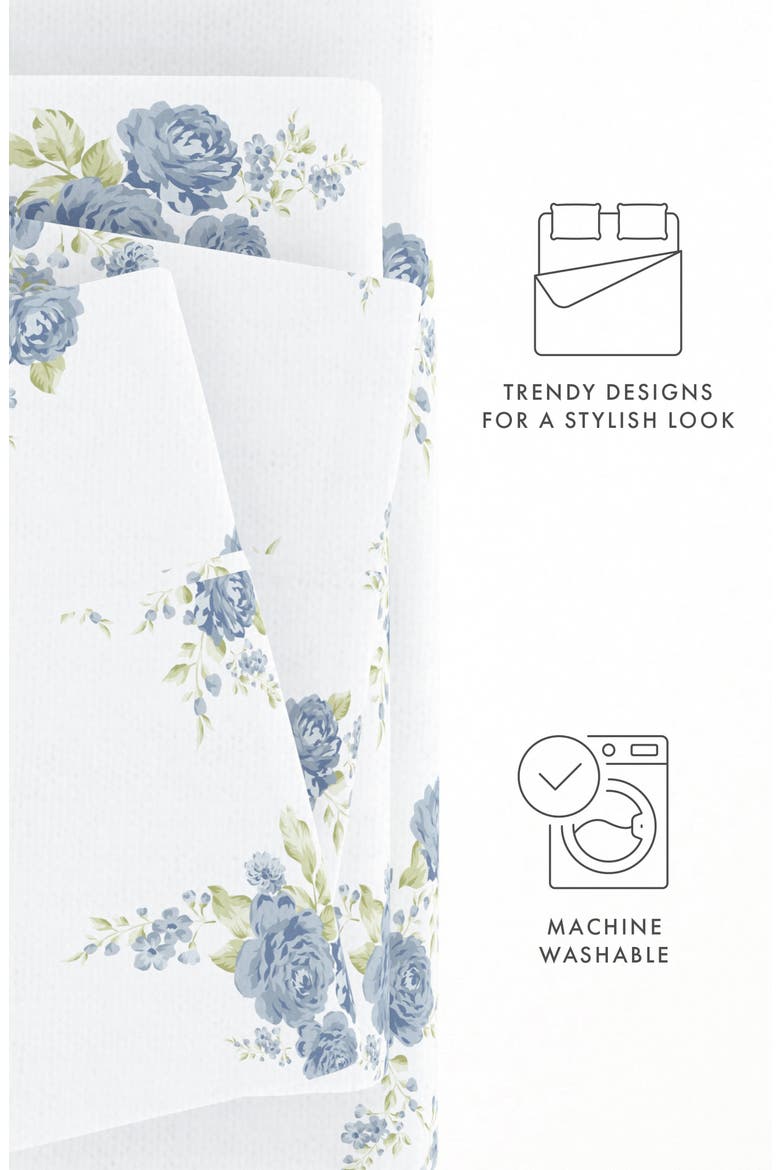 Premium Rose Bunch 4-Piece Flannel Bed Sheet Set, Alternate, color, LIGHT BLUE