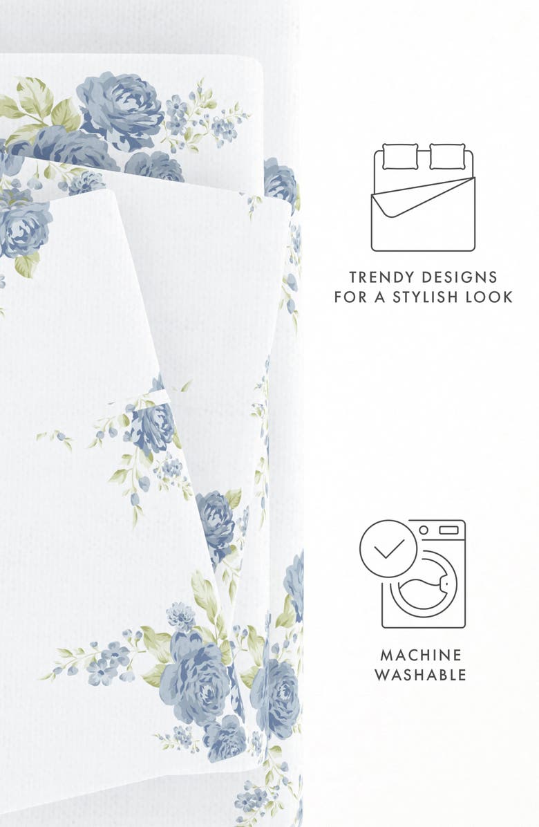 HOMESPUN Premium Rose Bunch 4-Piece Flannel Bed Sheet Set, Alternate, color, Light Blue