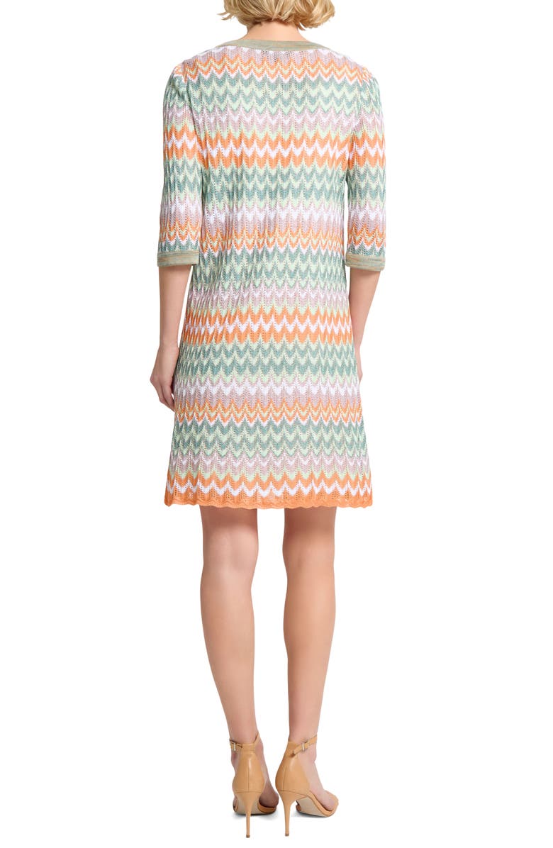 Misook Pointelle Zigzag Knit Shift Dress, Alternate, color, Green Multi