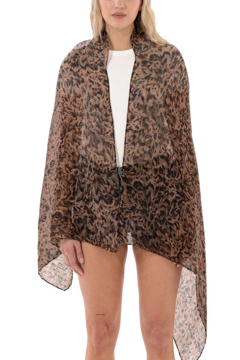 Pleated Oblong Scarf, Alternate, color, LEOPARD