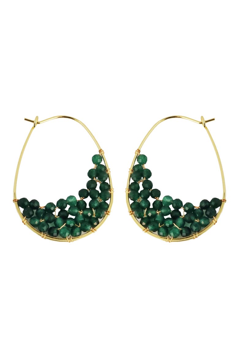 Beaded Teardrop Hoop Earrings, Main, color, GREEN