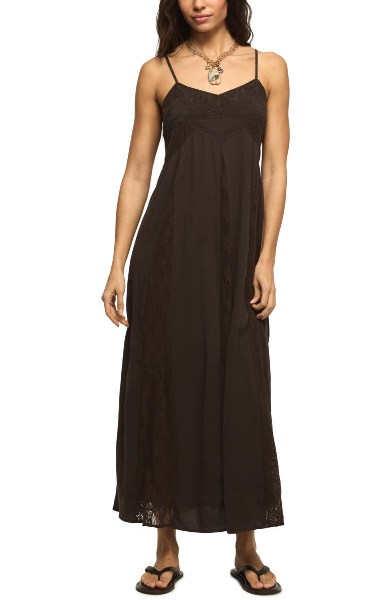Lucky Brand Festival Embroidered Lace Sleeveless Maxi Dress, Main, color, Raven