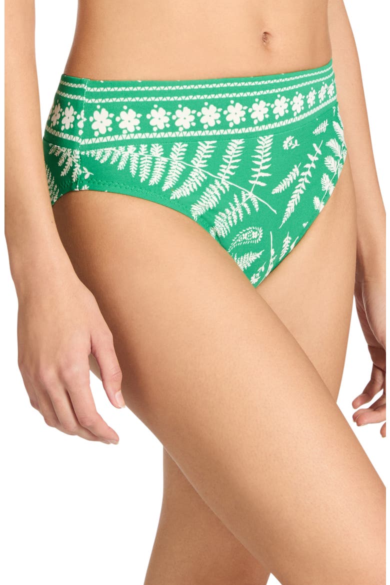 Hailey High Waist Bikini Bottoms, Alternate, color, EMERALD/ ECRU