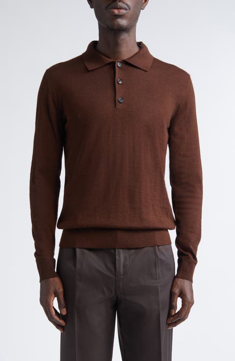 Long Sleeve Wool, Silk & Cashmere Polo Sweater