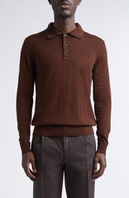 ISAIA Long Sleeve Wool, Silk & Cashmere Polo Sweater
