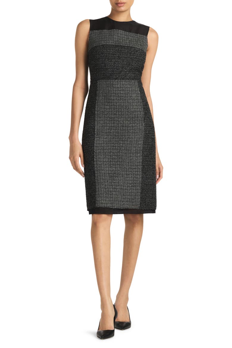 Micropattern Mixed Tweed Sheath Dress, Main, color, GRAY/ ECRU/ BLACK MULTI