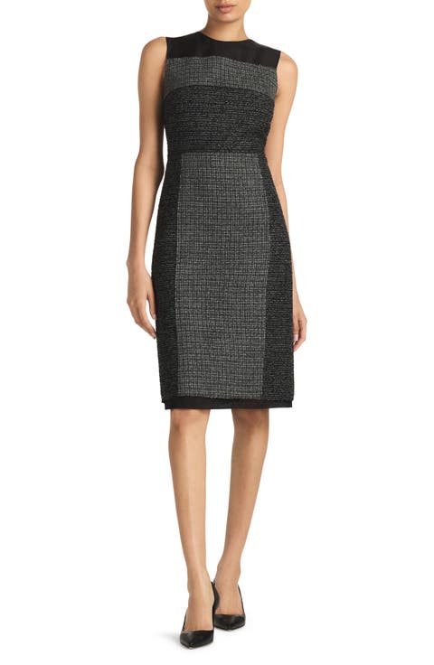 Micropattern Mixed Tweed Sheath Dress