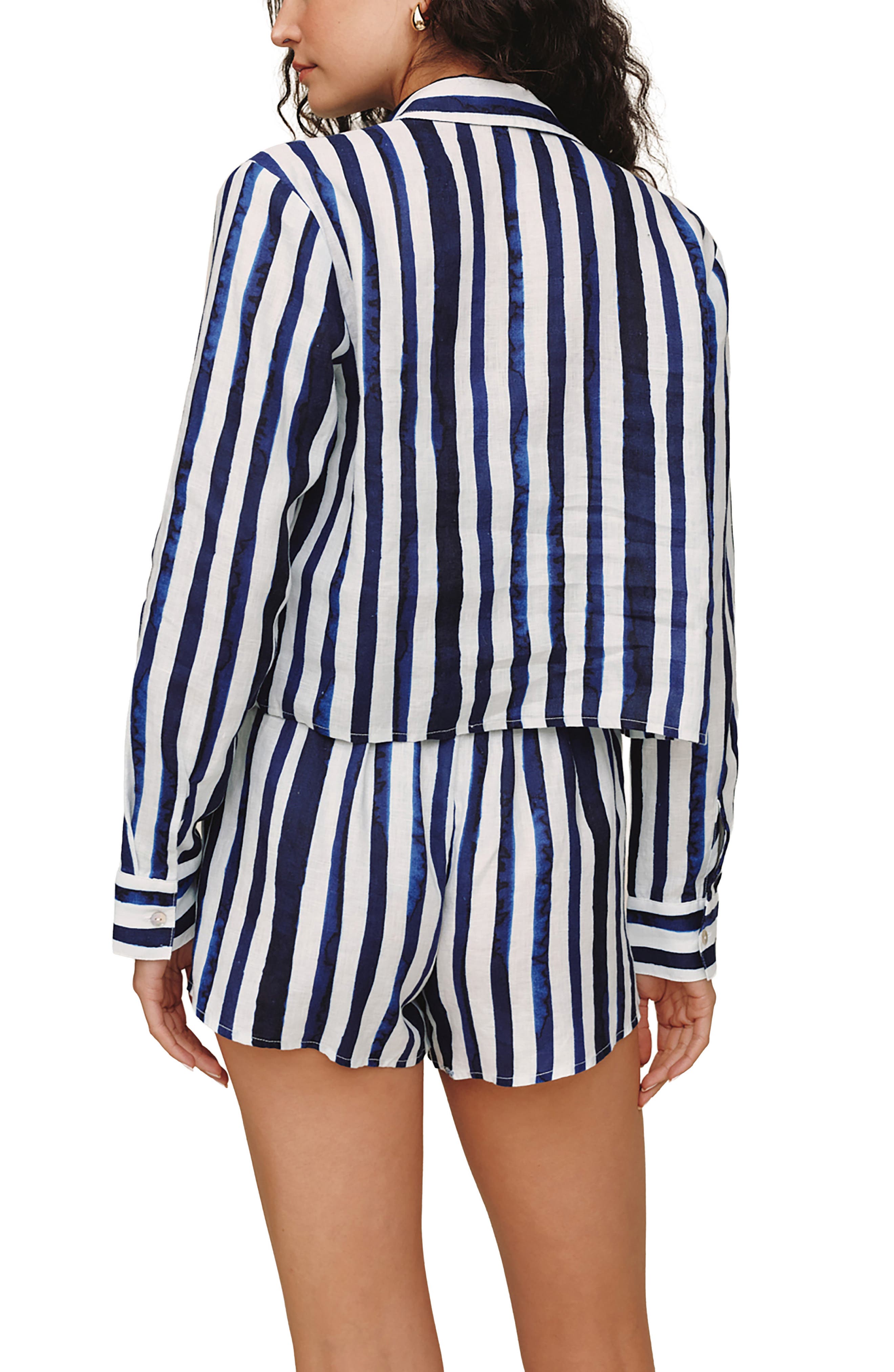 Stripe Linen Button-Up Crop Shirt - image 2