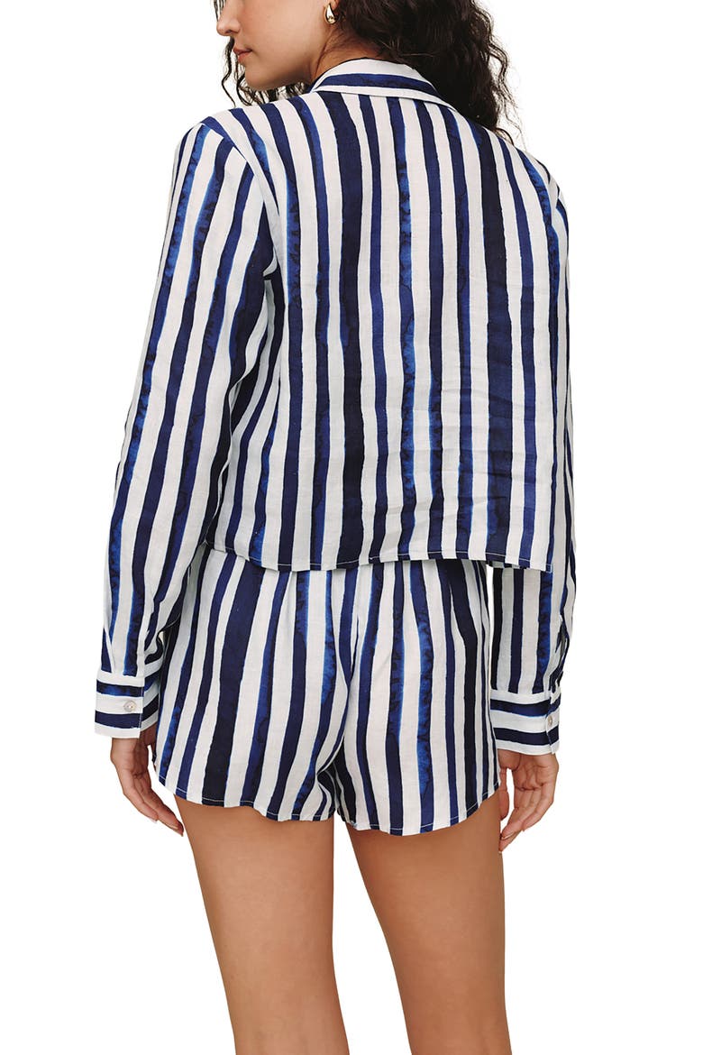 Stripe Linen Button-Up Crop Shirt, Alternate, color, PAINTED TIDES STRIPES