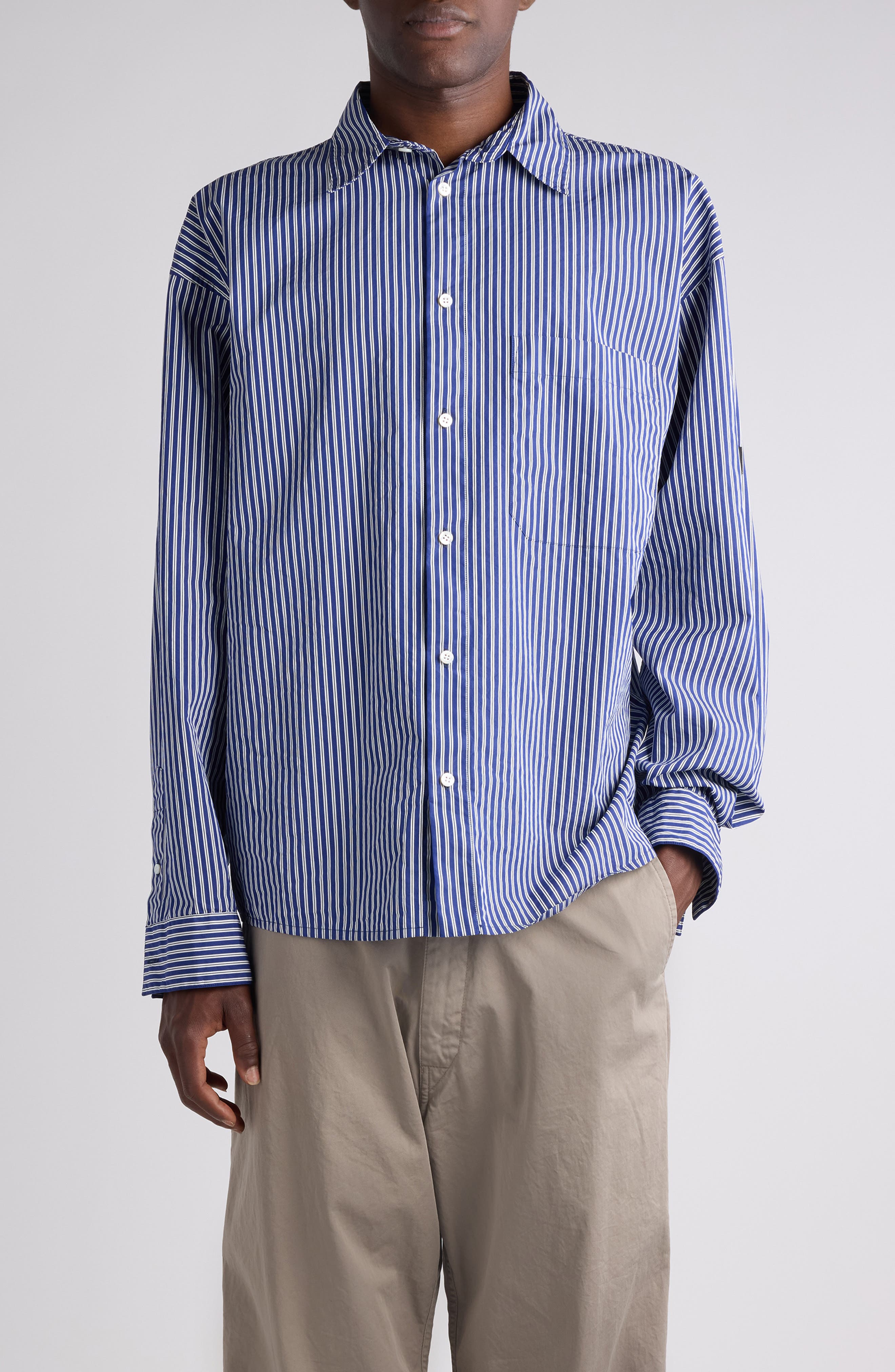 Oversize Stripe Cotton Blend Button-Up Shirt