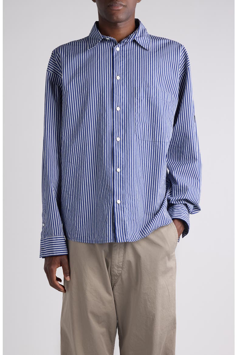 Oversize Stripe Cotton Blend Button-Up Shirt, Main, color, NAVY/ WHITE