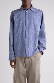 Balenciaga Oversize Stripe Cotton Blend Button-Up Shirt