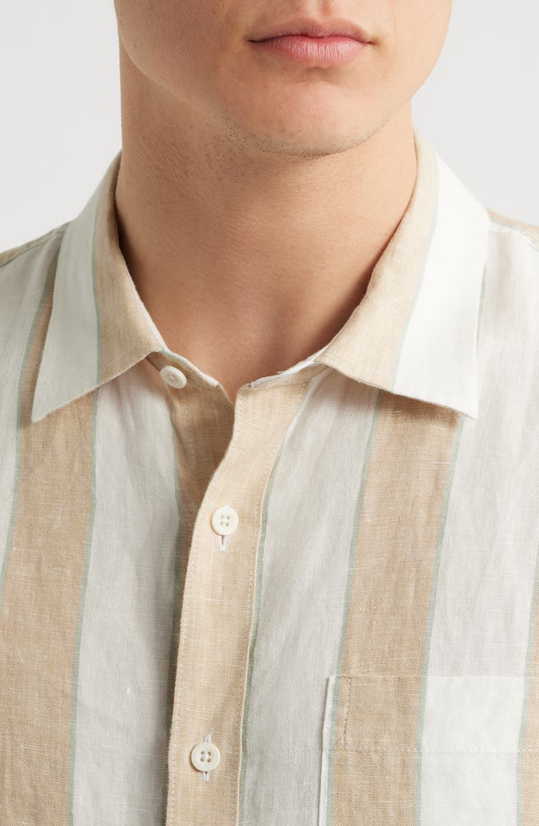 Nordstrom Stripe Short Sleeve Linen Button-Up Shirt, Alternate, color, Ivory- Tan Cabana Stripe