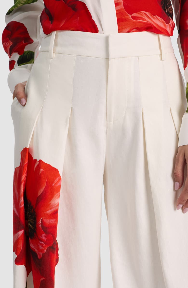 Alice + Olivia Blaire Pleated High Waist Wide Leg Pants, Alternate, color, Summer Poppy