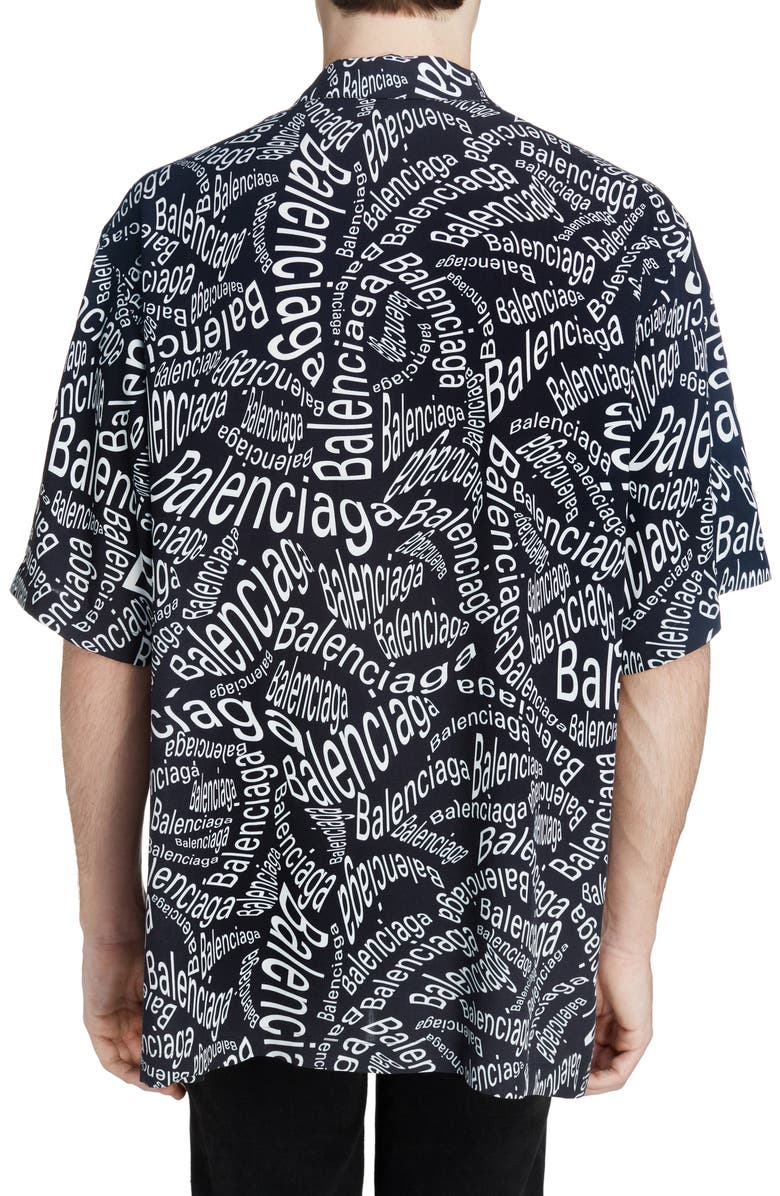 Balenciaga Logo Print Short Sleeve Button-Up Camp Shirt, Alternate, color, 