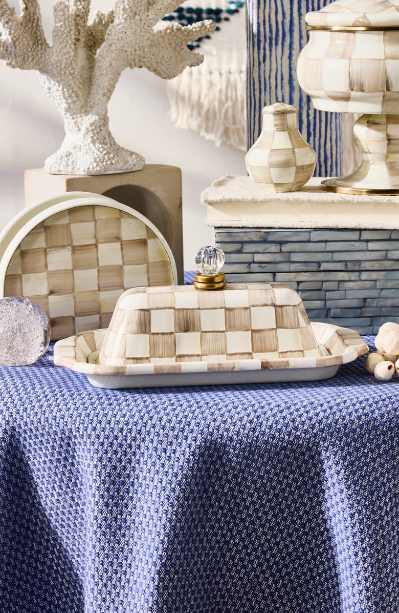 MACKENZIE CHILDS Mocha Check Enameled Steel Butter Box, Alternate, color, 