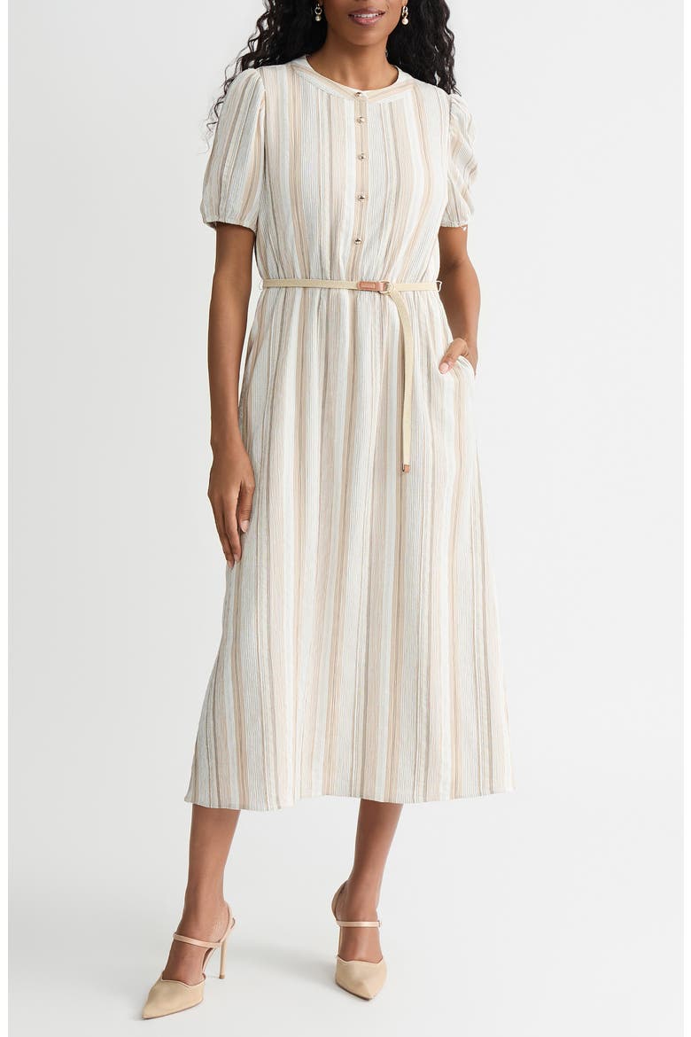 Stripe Short Sleeve Belted Shirtdress, Alternate, color, TOASTED WHEAT MULTI