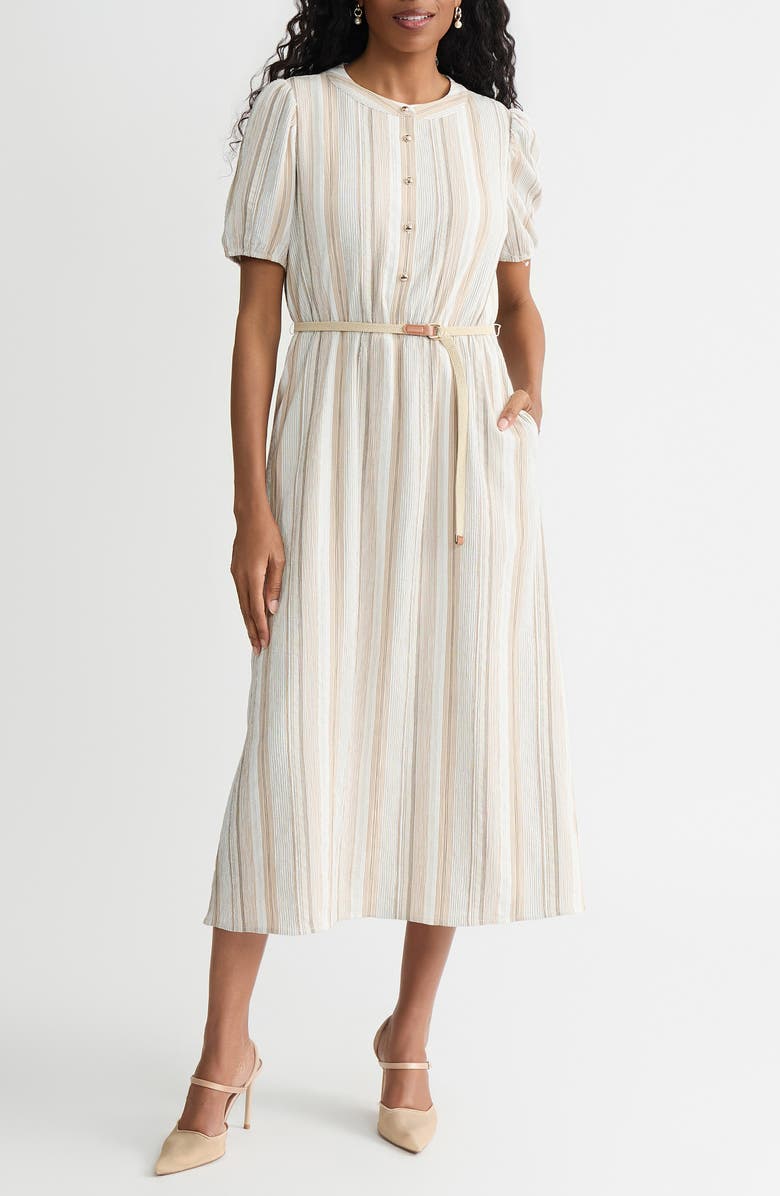 KASPER Stripe Short Sleeve Belted Shirtdress, Alternate, color, Toasted Wheat Multi