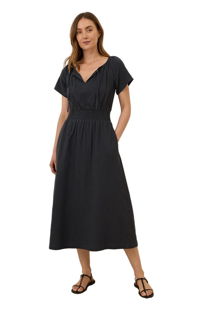 Pact Organic Cotton Coastal Double Gauze Boho Midi Dress, Main, color, Black