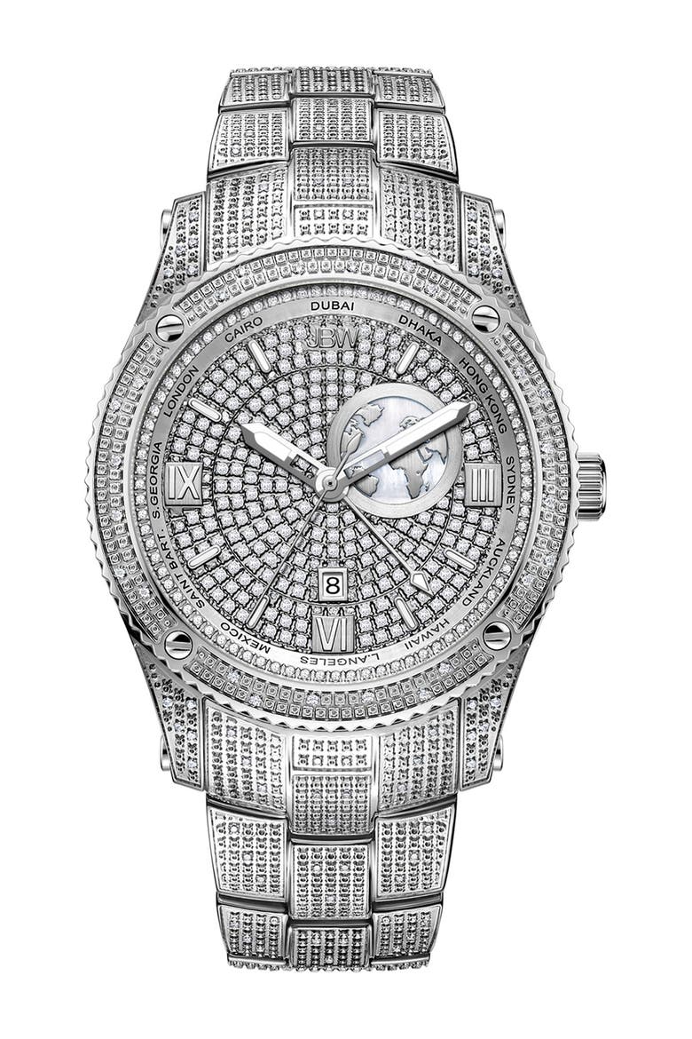 Jet Setter Diamond Bracelet Watch, 46mm, Main, color, SILVER