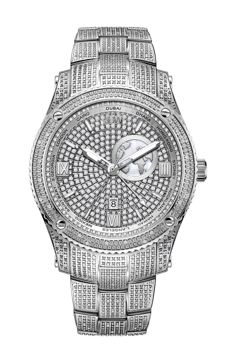 JBW Jet Setter Diamond Bracelet Watch, 46mm, Main, color, Silver