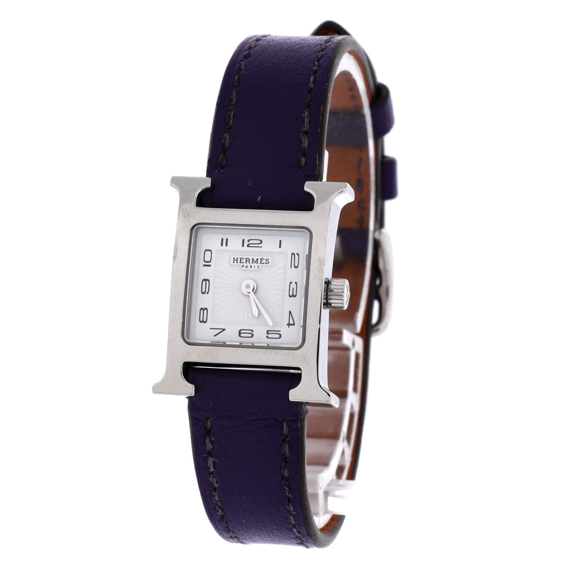 Pre-Owned Hermes Heure H Quartz Watch Stainless Steel and Leather 17, Alternate, color, Purple