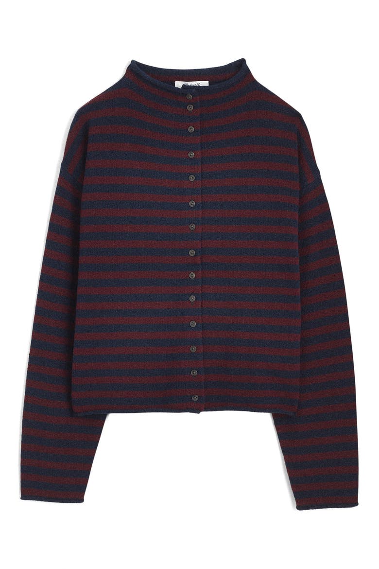 Funnel Neck Cardigan, Alternate, color, INDIGO AND CLARET STRIPE